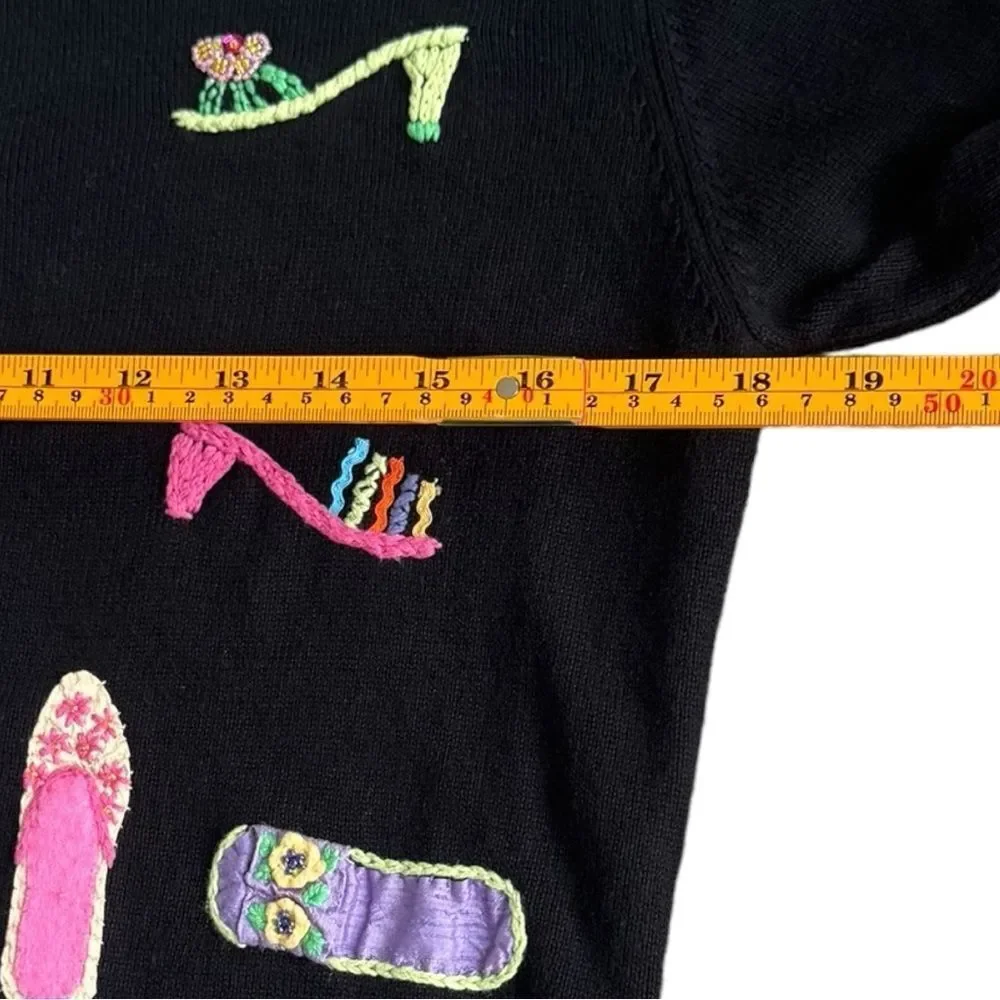 Talbots Petites Vintage Embroidered Shoes Heels Novelty Cardigan Sweater. Small.